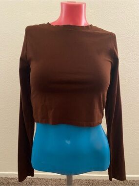 Brown Long Sleeve Cropped Top